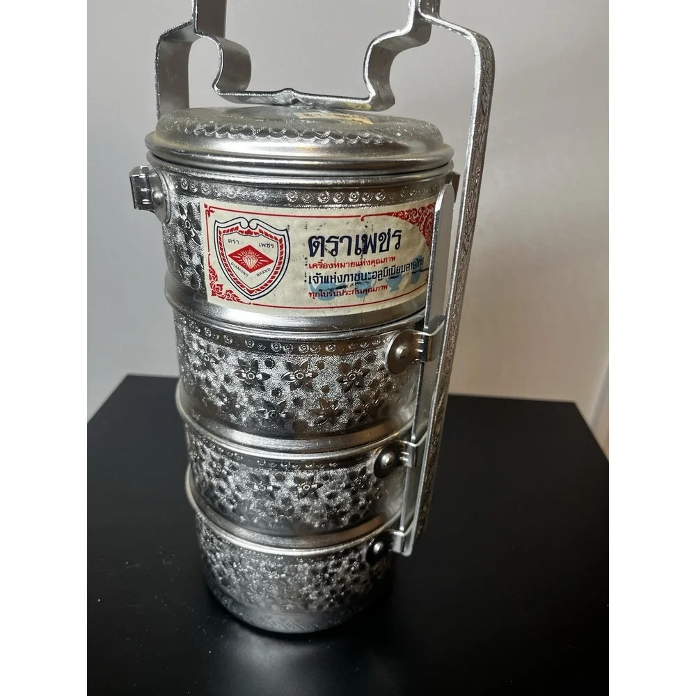 1x 14 cm Thai Vintage Tiffin Lunch Box Aluminum Bento Food Carrier Floral Desig